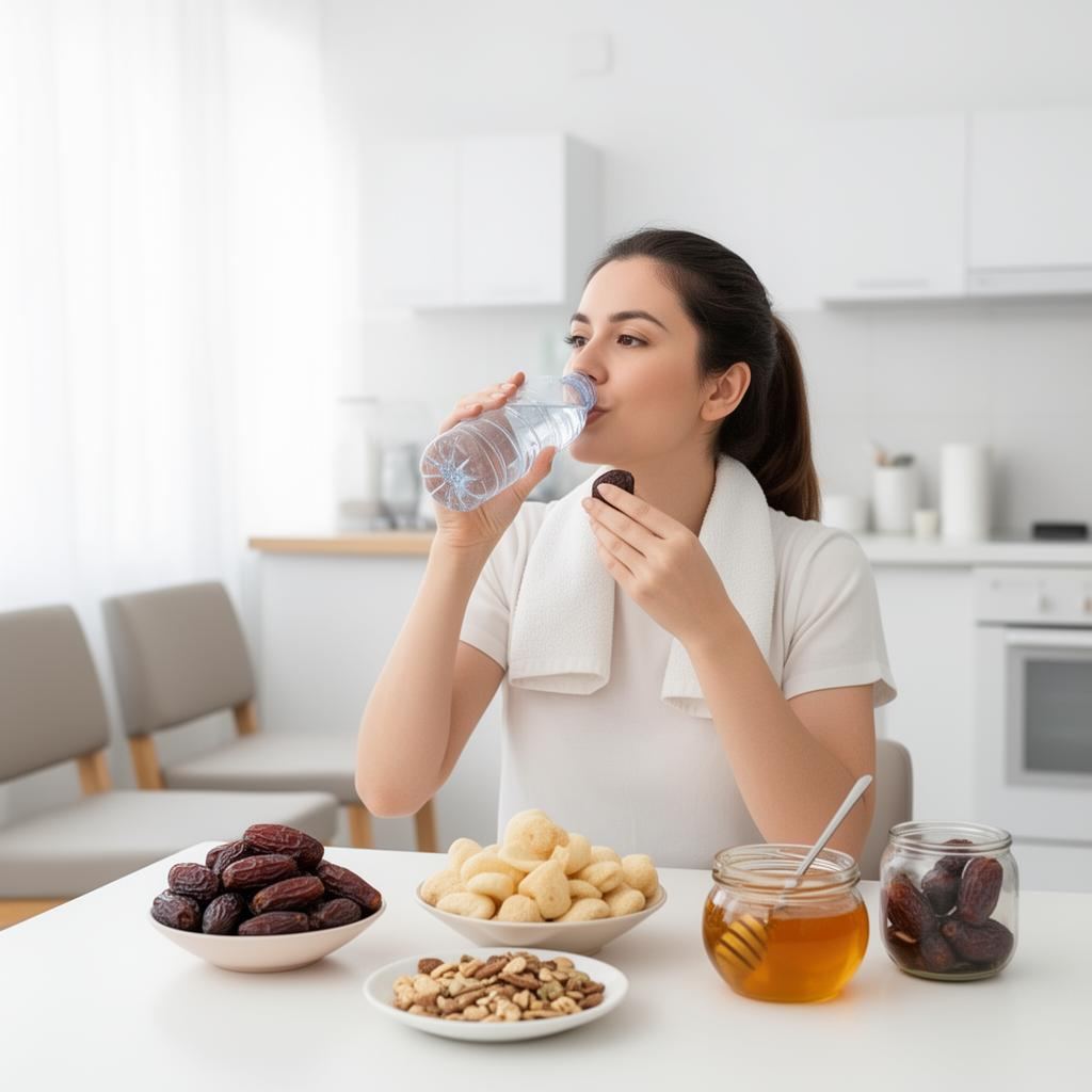 Person hydrating and eating light food before a hijama cupping therapy session