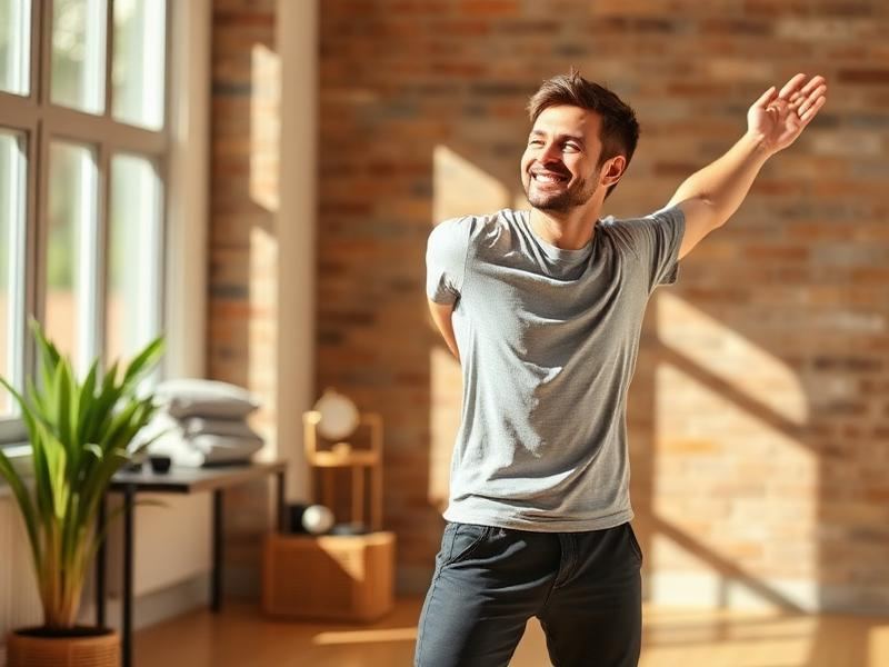 Person stretching with improved posture and pain-free movement