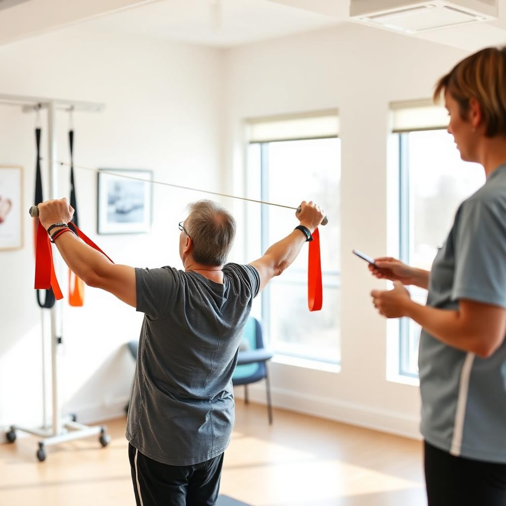 Patient performing resistance band strength exercises under the supervision of a physical therapist in a Pottsville rehab clinic