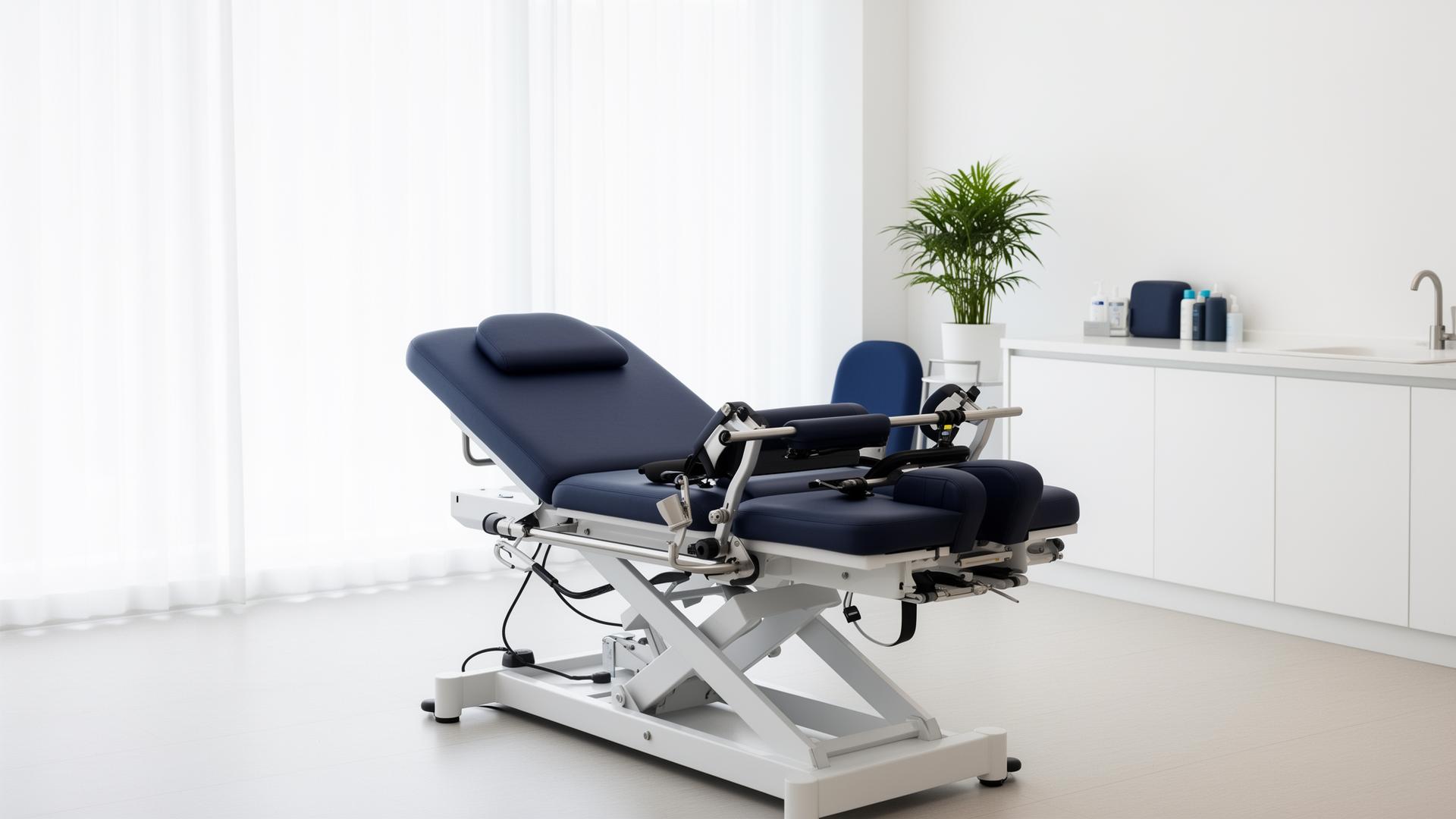 Patient receiving non-surgical spinal decompression therapy on a motorized table in a modern Pottsville, PA chiropractic clinic