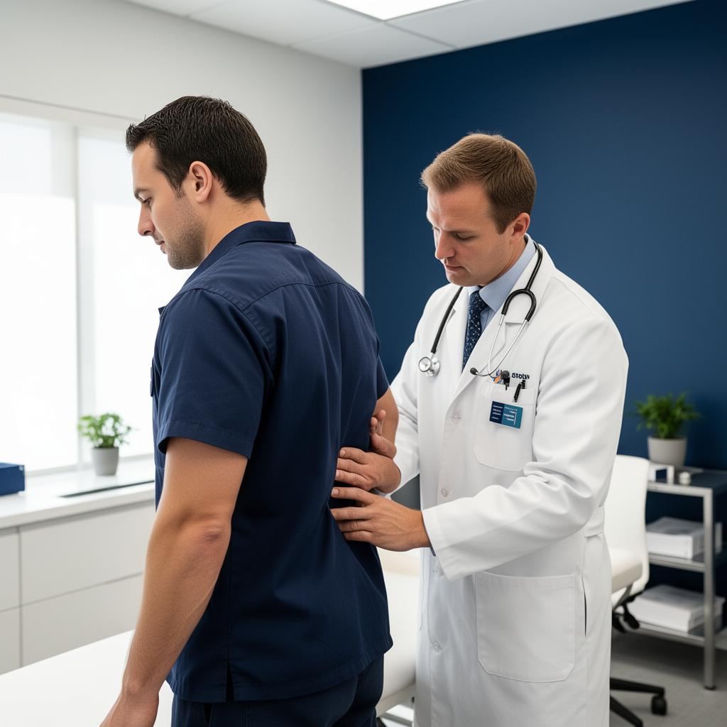 Chiropractor consulting with a patient about work injury treatment in a modern Pottsville, PA clinic